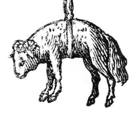 Illustration from an 18th century book showing the sign of the golden fleece, often used on pub signs.